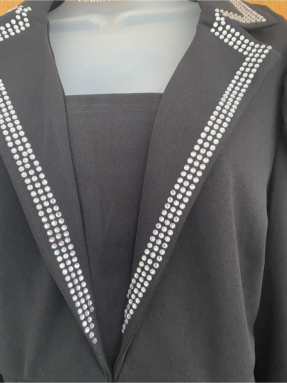 SHEIN Black Long Sleeve Dress with Rhinestone Trim